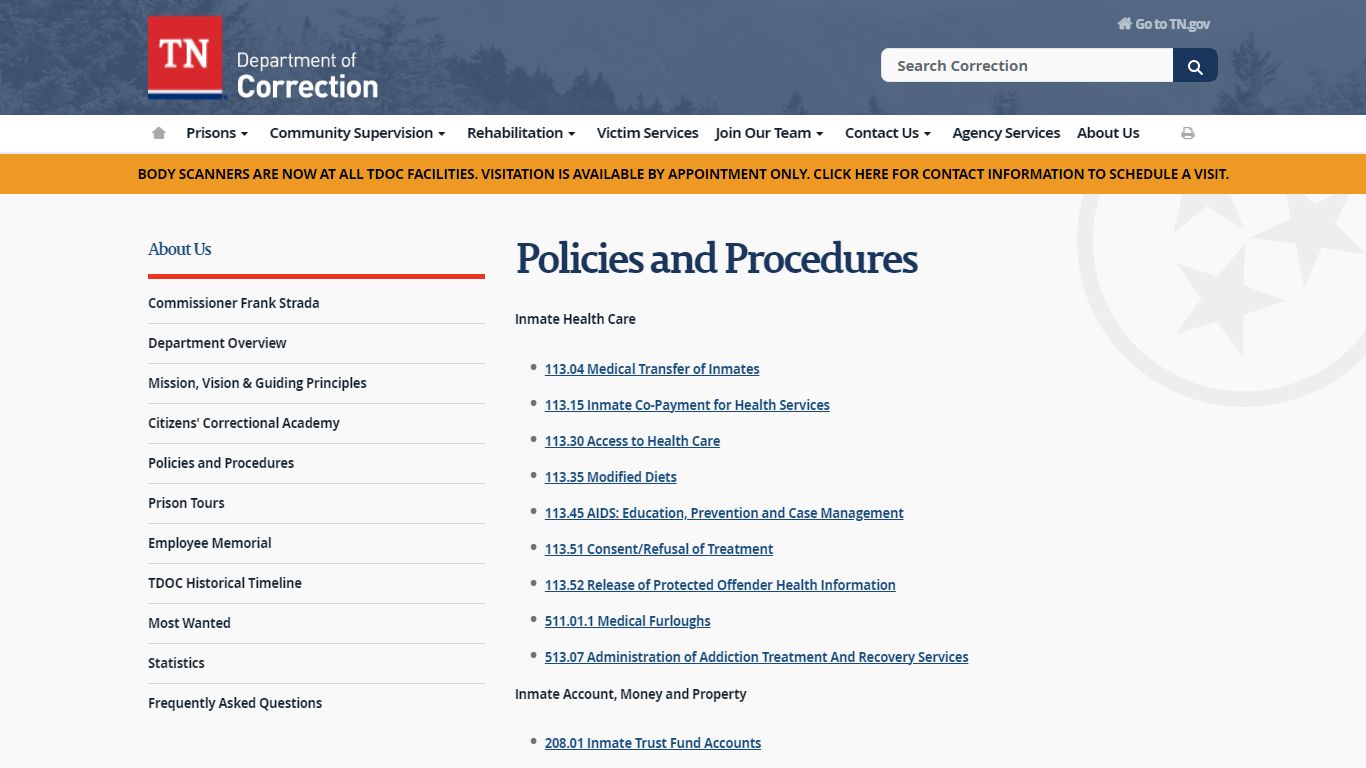 Policies and Procedures - Tennessee State Government - TN.gov